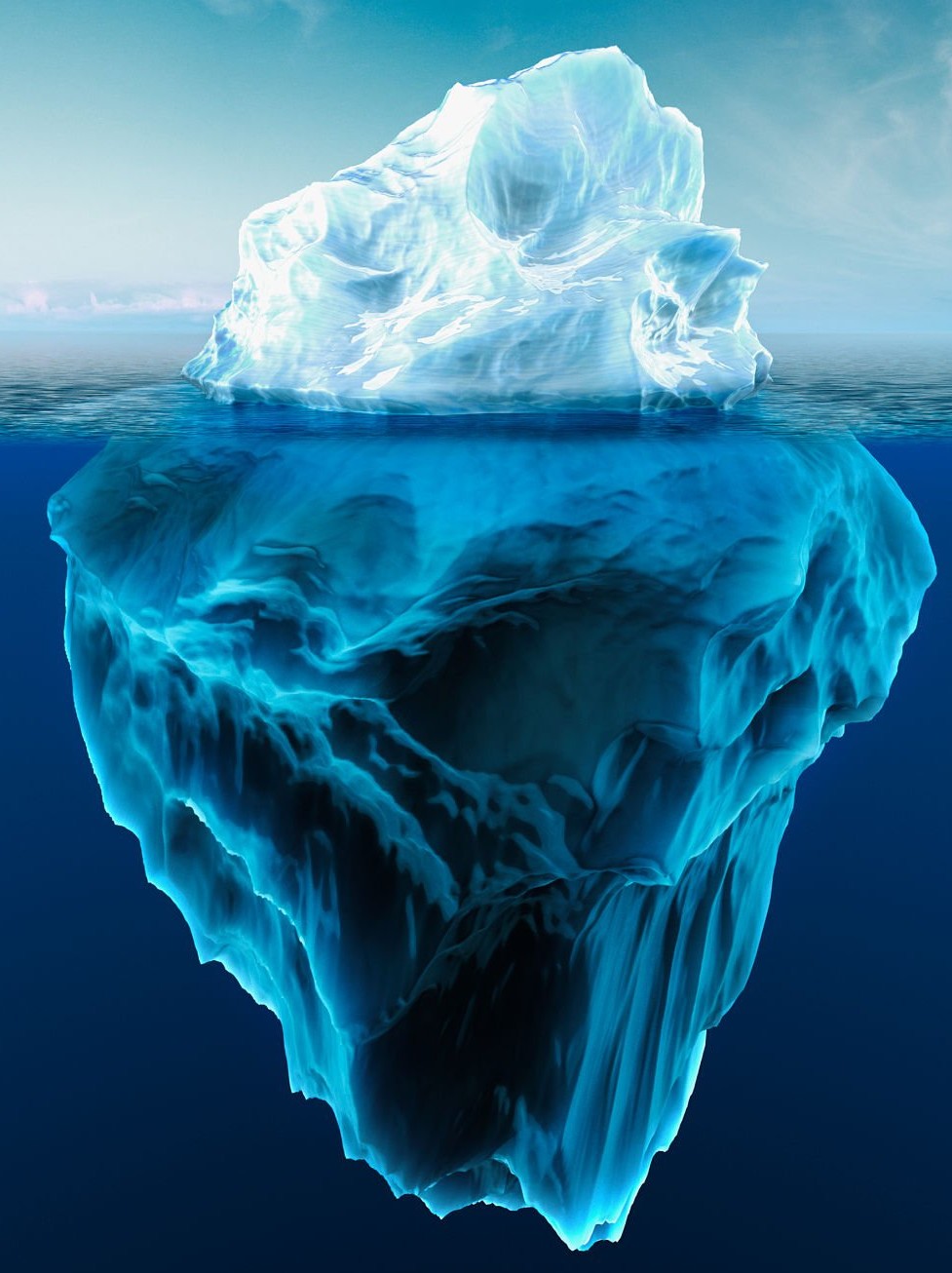 Iceberg showing process beneath the surface and results above